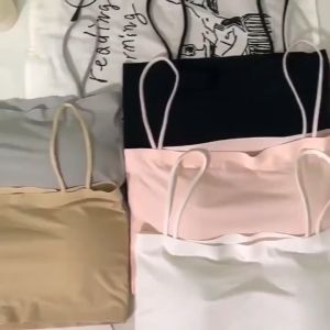 เสื้อสายเดี่ยว สายเดี่ยวครึ่งตัว เสื้อกล้ามเกาะอกแบบมีสาย เสริมบราฟองน้ำ, ฟรีไซส์, พร้อมส่ง