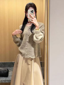 YUEZHONGWEI | Light Elegant Round Neck Lazy Style Knit Cardigan