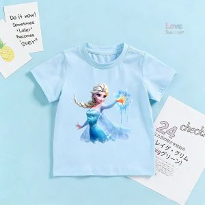 Hasbro | Frozen Elsa Princess Ariel Rapunzel Girls Summer Short Sleeve Little Girls 7-13Years Birthday Kids T Shirt Baby Children Gifts