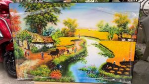 Tranh Đồng quê chủ đề quê hương chất liệu in gỗ tráng gương tranh phong cảnh hữu tình trang trí nhà cửa phòng khách