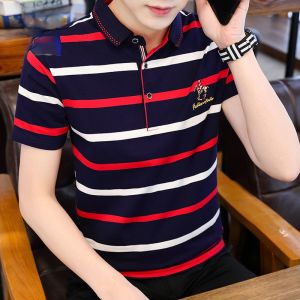 ROMON | Lormen Summer Thin Cotton Polo Shirt Short Sleeve Printed Business T-Shirt Mid-Year Turn-down Collar Top For Men Fashion Urban Style