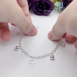 SilverWholesale #BB162 Original Silver 925 "Hello Kitty Heart" Baby Bracelet Anklet (Gelang Kaki/Tangan untuk Baby)