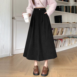 Seoulish Vintage 2024 New Autumn Midi Length Womens Skirts Elegant High Waist Office Lady Solid Color Womens A-line Skirts