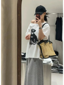 YUEZHONGWEI | Retro American Cartoon Dog Print White Asymmetrical Shoulder Short Sleeve T-Shirt Women Summer Loose Design Shoulder Baring Top