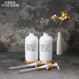 500ml Dish Soap Bottle with Bamboo Pump Kitchen Refillable Liquid Soap Dispenser Hand Soap Lotion Container for Farmhouse Decor