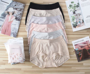 Japanese Order Export Womens Underwear Silver Ion Antibacterial High Waist Bamboo Charcoal Fiber Lace Lace Pure Color Briefs for Women