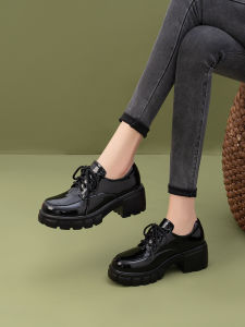 Comfortable Thick Bottom Platform Shoes Glossy Leather Single Shoes Womens New 2025 Fashionable British Style round Toe