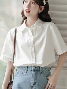 White Loose Short Sleeve JK Shirt Womens College Style Summer Top Small Size New Design Sensation Casual Shirt for Ladies
