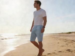 NEW Mens Cotton Linen Shorts Summer Lightweight Breathable Casual Beach Style Shorts Basic Solid Color Sweatpants Elastic Waist