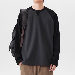 Large Size round Neck Overhead Sweatshirt Mens Clothing Spring Autumn New American Color Block Long Sleeve T-Shirt