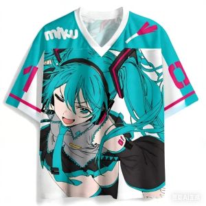 Bandai | 2026 Summer Hot Sale Fashion New Hatsune Miku 3D Printing Outdoor Sports Fitness T-shirt Hip Hop Street Clothing T-shirt Large
