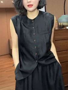 QINGNAER | Slimming Large Size Vest Sleeveless Single Row Button Shirt