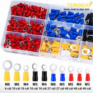 Các Loại Đầu Nối Vòng Cách Điện Đầu Nối Uốn Loại O 220/110 Chiếc M3-M8 22-10 AWG Đầu Nối Cáp Dây Điện - Đỏ Xanh Đen Vàng