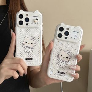 Sanrio | Korean Kawaii 3D HelloKitty Ear Polka Dot Phone Case for iPhone 17 Pro 16 15 16 Pro 15 Pro Max Cute Shockproof Protective Cover