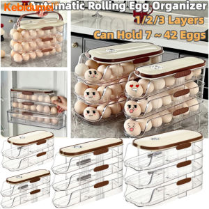 Kebidumei กล่องเก็บของไข่อัตโนมัติ42ช่องถาดใส่ไข่สามชั้นใสกล่องเก็บสินค้าตู้เย็นวางซ้อนกันได้พร้อมฝาปิด