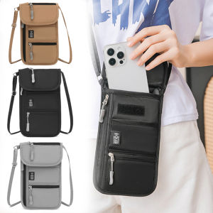 Portable Crossbody Bag Travel Passport Document Bag Multi-Function Ticket Card Storage Bag Oxford Cloth Neck Hanging Phone Bag