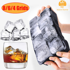 [Warm Homie] 4/6/8 Grid Large Ice Tray Mold Silicone Ice Cube Square Tray Mold DIY Ice Maker Ice Cube Tray