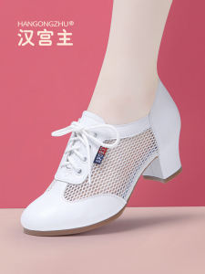 Ladies Summer Genuine Leather Dance Shoes Social Dancing Medium Heel Soft Bottom Sailor Dance Breathable Comfortable Square Dance Shoes