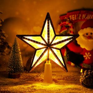 Mặt Dây Chuyền Ngôi Sao Năm Cánh Lấp Lánh Mặt Dây Đèn LED Trang Trí Treo Ngôi Sao Trên Đỉnh Cây Giáng Sinh Trang Trí Năm Mới Tiệc Tùng Gia Đình