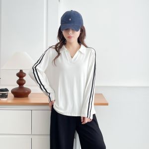 Áo Thun Dài Tay Màu Đen Kẻ Sọc Giản Dị Thoải Mái Cỡ Lớn Thiết Kế Mới Mùa Thu 2025 Áo Thun Cotton Dành Cho Nữ