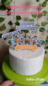 Topper Cake Mine-craft Custom Nama untuk Hiasan / Dekorasi Kue Ulangtahun