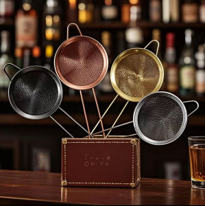 Gold Double Triangle Filter Cocktail Shaker Strainer Tea Spoon Ice Cream Scoop Barware Set for Restaurant And Cafe