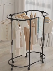 Oval 360° Rotating Clothes Drying Rack with Wheels Movable Multifunctional Garment Hanging Rack