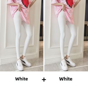 Summer Thin White Leggings Womens Outer Ice Silk Stretch Shark Tight Cropped Shiny Pants Summer High Waist