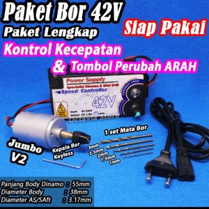 Paket Bor Mini Drill DC 42V Plus Speed kontrol dan Perubah Arah + tombol ON / OFF Siap pakai