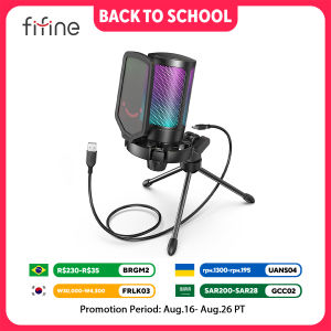 FIFINE USB Condenser Gaming Microphone for PC PS4 PS5 MAC with Pop Filter Shock Mount&Gain Control for Podcasts Ampligame A6V