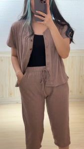 4386 eastrine button knit one set knit button one set polos stelan rajut busui friendly 4181