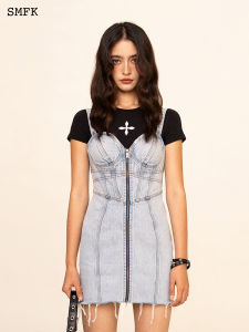 SMFK | Rock Jeans Short Skirt Zipper Strap Dress Padded Waist Cinching