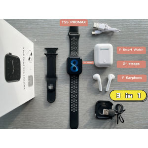 【3 in 1】T55 Promax Smart Watch + Earphone + 2Straps Smart Watch Custom Wallpaper Bluetooth Call Heart Rate IP67 Waterproof Sport Watch For android IOS