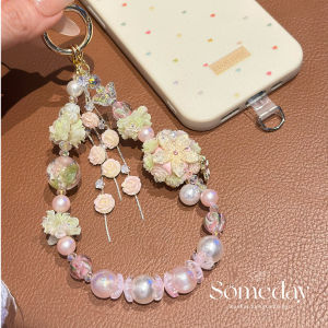 สร้อยข้อมือโทรศัพท์คริสตัลสีชมพูสำหรับผู้หญิง สร้อยคอโทรศัพท์มือถือพร้อมหัวใจเล็ก ดีไซน์หรูหรา น้ำหนักเบา ป้องกันการสูญหาย