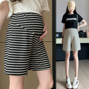 Quần Short Sọc Ôm Bụng Mùa Hè Cho Bà Bầu Quần Ống Rộng Ống Đứng Thường Ngày Quần Bó Năm Điểm Mặc Ngoài Trời Quần Bó Mùa Hè