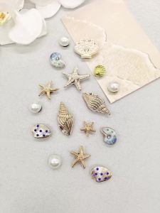 16PCS Ocean Beach Golden Conch Shoe Charms DIY Decorations Bling Shell Shoe Buckles Accessories Starfish Clogs Shoe Clips Decor