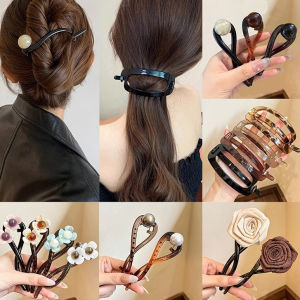 Vintage Pearl Barrettes Womens Back Head Clip Frog Buckle Elegant Updo Banana Clip Large Hair Band Headdress