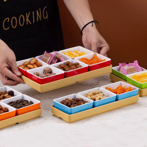 Commercially Used Melamine Fruit Tray Four by Six Grids Snack Plate Foot Bath Separation Dry Fruit Dish Popular KTV Small Treats Plate