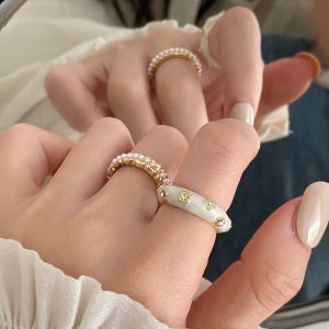 Elegant Pearl Open Ring for Women Unique Vintage Design Minimalist Luxury Cold Tone Stacking Finger Ring Index Finger Ring
