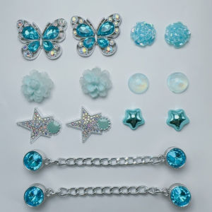 14pcs Blue DIY Shoe Buckle Decorations Casual Diamond Butterfly Heart Rose Designs Suitable for Shoes with Holes And Sandals