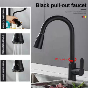 Oumu 304 Stainless Pull Out Kitchen Faucet Wall Mounted 360° Rotate Kitchen Sink Faucet Pull Down Sprayer Spring Faucet