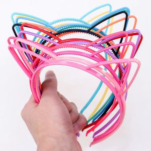 12PCS Kids Cute Kitten Cat Ears Hairband Solid Color Plastic Headband Tooth Outer Ear Accessory for Children（Random Color）