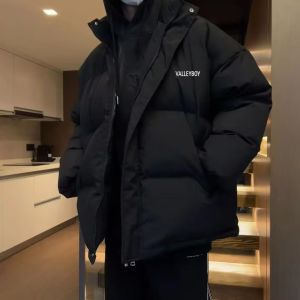 Mens Winter Cotton Jacket Loose Casual Thickened Stand Collar Korean Style Long Sleeve Pants Set Teenagers Fashion Sportswear