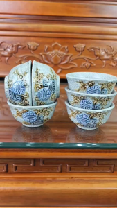 Bát Cơm/Bát Cơm Cúng Thờ Men Rạn Nổi Họa Tiết Mai Thọ Bát Tràng Chén Cúng Ban Thờ Gia Tiên Thần Tài Cao Cấp