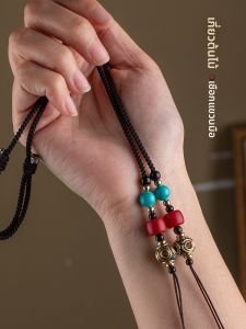 สร้อยคอแบบถักมือ สร้อยคอแบบผูกคอแบบยูนิเซ็กซ์ สไตล์ฮั่นตุ้ง ไข่มุกและหิน พร้อมจี้พิเศษ สายรัดคอลับแบบถักขวาง