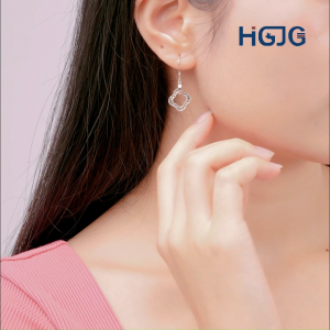 Bông Tai Bạc 925 HGJG Cỏ Bốn Lá May Mắn Dáng Dài Dạng Móc Khuyên Tai Móc Đeo Đi Tiệc Sang Trọng