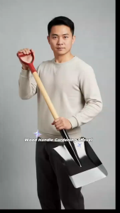 (Pala) Shovel with Free 1 Pair of Gloves Round-Point & Square Wood Handle Gardening Tool 100 cm Blade Width 24 cm Handle Length 5 cm Grip 12 cm Head Width