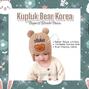 Kupluk Rajut Anak Bear Korea Bordir Nama Suka-suka
