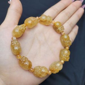 Q566 Vòng full tỳ hưu Thạch Anh Tóc Vàng cho nam nữ Thổ và Kim - Phong Thuỷ TUDO P