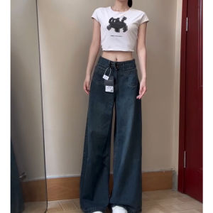 High Waist Wide Leg Blue Jeans Loose Comfortable Womens Denim Pants for Pear Shaped Body plus Size Slimming Autumn Winter